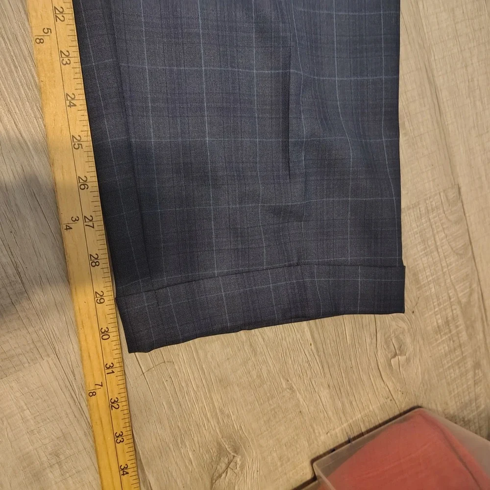 Cremieux Loro Piana Wool Suit Blue Glen Plaid 2 Button Blazer Pants 44 Long